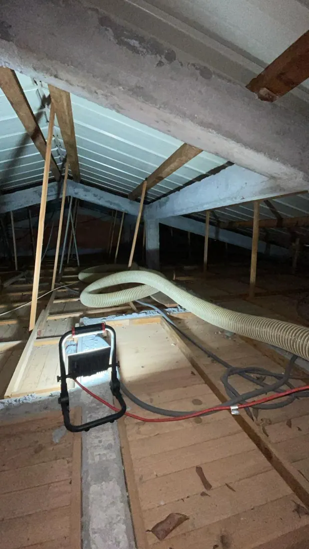 Avant isolation : charpente et couverture nues, chantier d'isolation de toiture à Ducos
