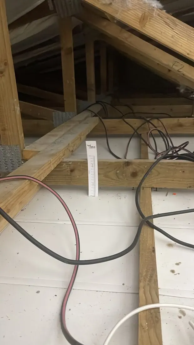 Avant isolation : charpente et couverture nues, chantier d'isolation de toiture à Vieux-Habitants